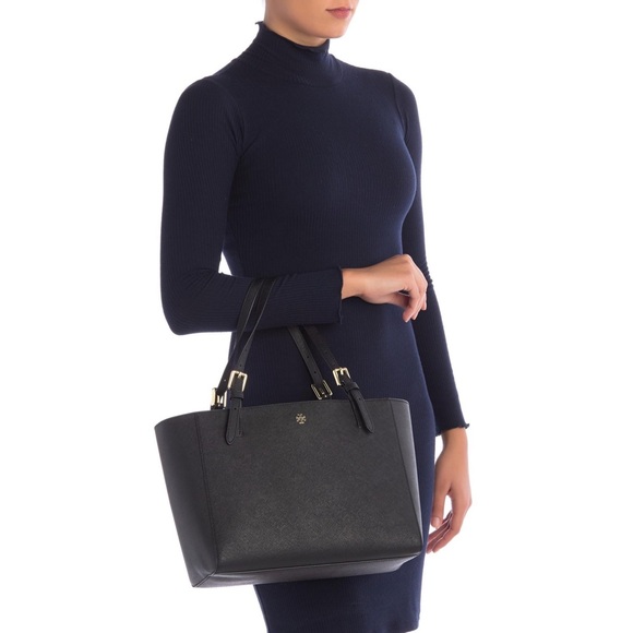 Tory Burch Handbags - TORY BURCH Black Saffiano Leather Buckle Tote
